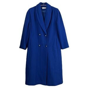 Vtg Herman Kay Wool Blend Buttoned Long Pea Coat Overcoat Blue Size Petite 10P